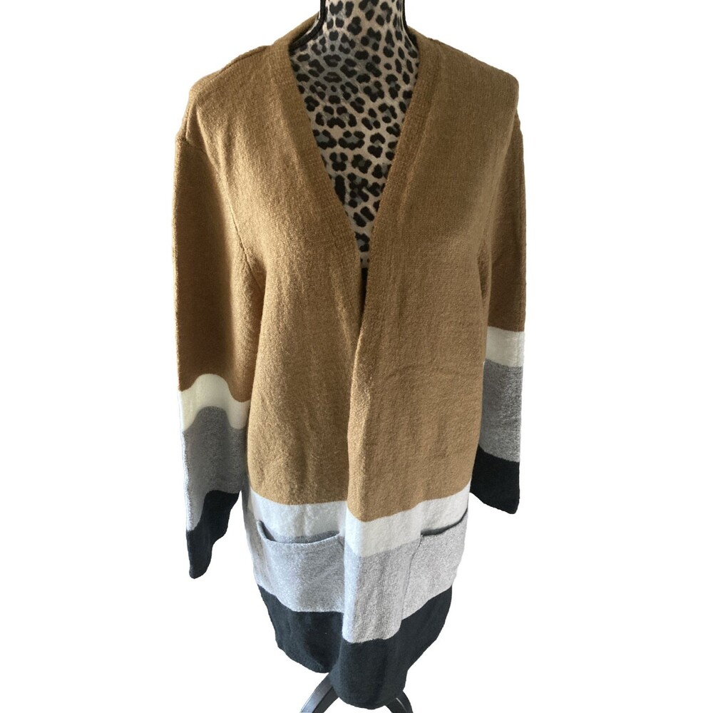 Carolyn Taylor Woman Sweater 3X Grey Brown Acrylic NEW Pockets Preppy Academia